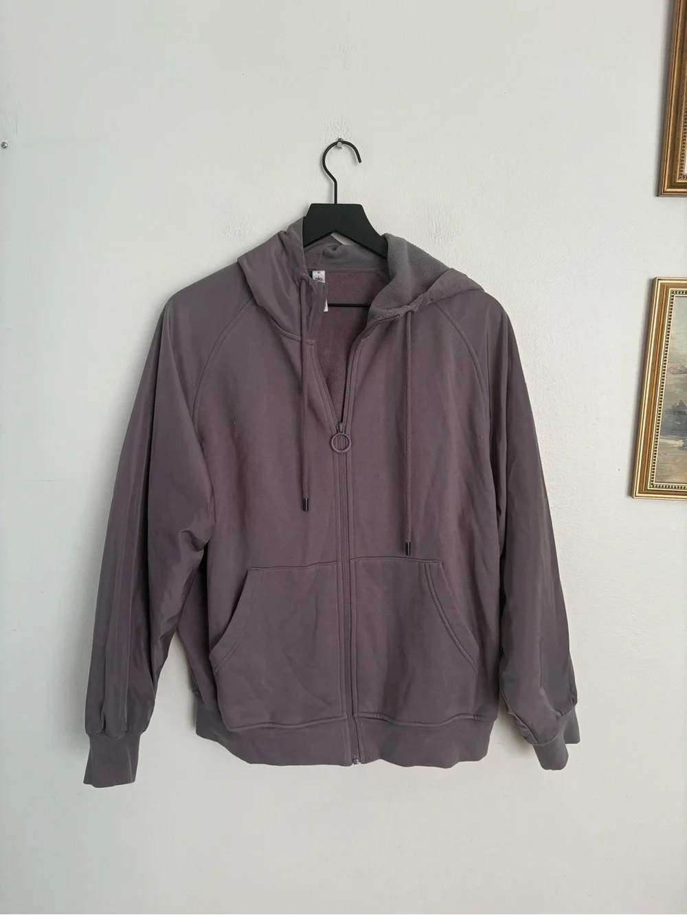 ALO Yoga One The Go Hooded Zip-Up Sweatshirt Purple Dusk Womens Medium Relaxed